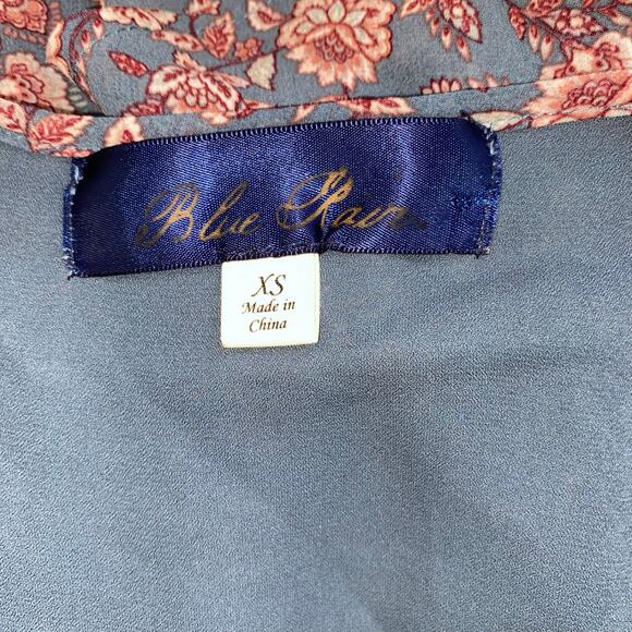 Blue Rain XS Boho Floral Mini Dress Cottagecore Ruffle Hem Long‎ Sleeve Smocked - Picture 9 of 9